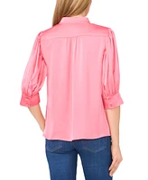 CeCe Women's Gathered 3/4-Sleeve Satin Blouse