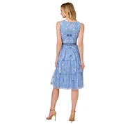 Adrianna Papell Women's Beaded Tiered Mesh Dress
