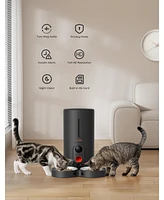 Automatic Cat Feeder with Camera for Two Cats, 1080p Hd Automatic Dog Feeder, 5G WiFi Pet Feeder with Night Vision for Cat & Dog, Sd Card Storage & 2-