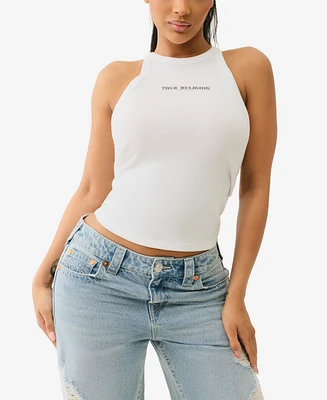 True Religion Women's Logo Halter Neckline Tank T-Shirt