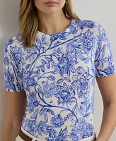 Lauren Ralph Lauren Women's Floral Linen-Cotton Short-Sleeve Sweater