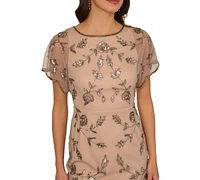 Adrianna Papell Women's Beaded Flutter-Sleeve Sheath Dress