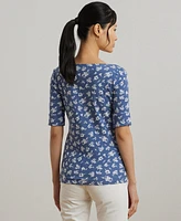 Lauren Ralph Women's Floral Stretch Cotton Boatneck Tee