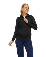 Medichic Women's Scrub Jackets for Woman, Zip Front Nurse Jacket, 4-Way Stretch Fabric Warm Up Coat Wine X Large