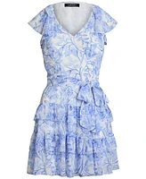 Lauren Ralph Women's Floral Crinkle Georgette Tiered Dress