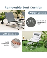 5pcs Patio Folding Sling Chair Set Ottoman Table Portable Headrest Outdoor Beach