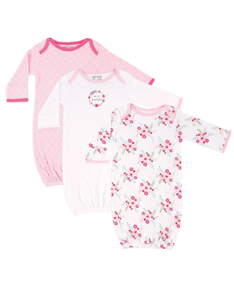 Luvable Friends Baby Girls Cotton Gowns, Pink Floral, Preemie/Newborn