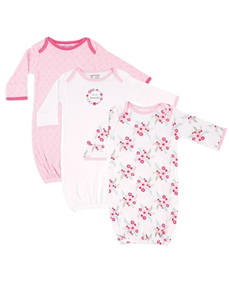 Luvable Friends Baby Girls Cotton Gowns, Pink Floral, Preemie/Newborn