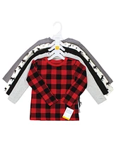 Hudson Baby Boys Thermal Long Sleeve Tees 5pk, Buffalo Plaid Moose, 12-18 Months