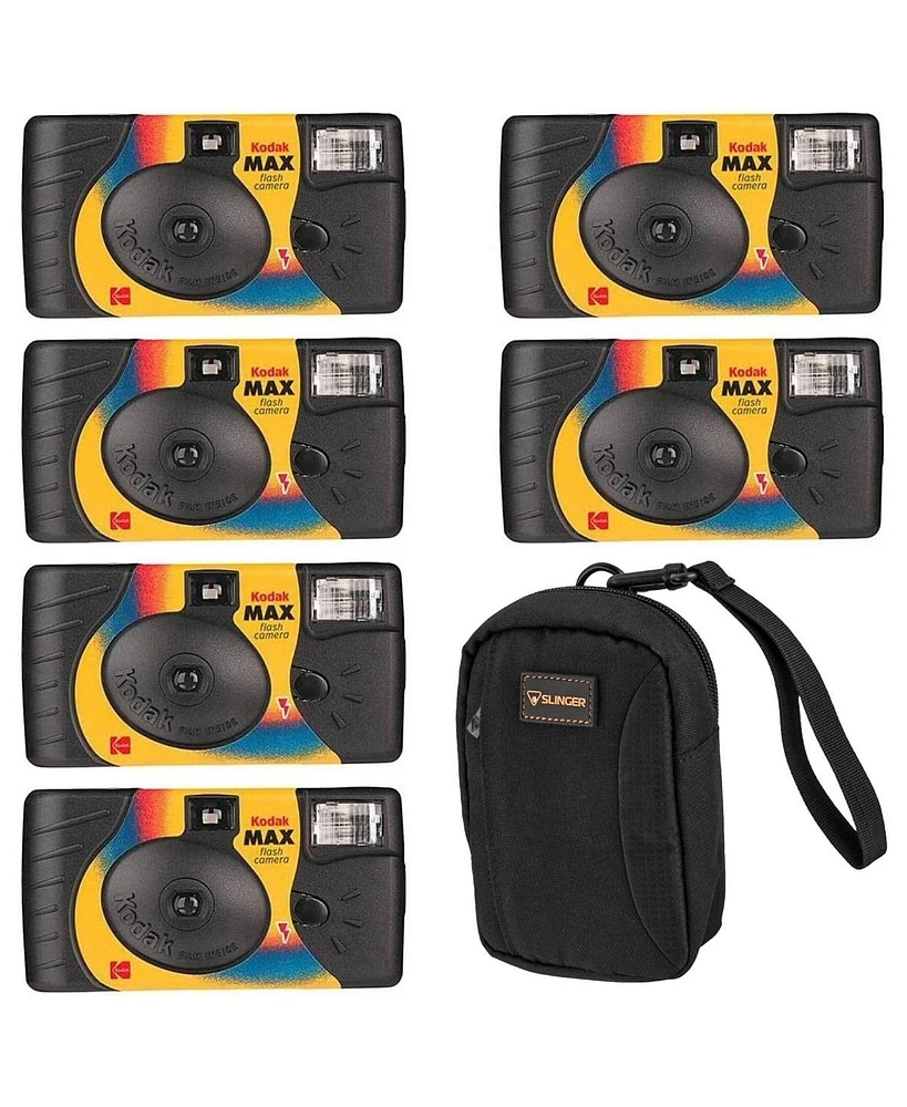 Kodak Max One-Time Use 35mm Film Camera (Iso-800) with Power Flash, 27 Exposure, 6-Pack, Bundle With Slinger Brand Camera Bag