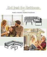 Gymax 4 Piece Aluminum Patio Furniture Set Outdoor Conversation Set w/ Coffee Table & Cushions