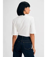 Isaac Mizrahi Women's Mock Neck Elbow Tee