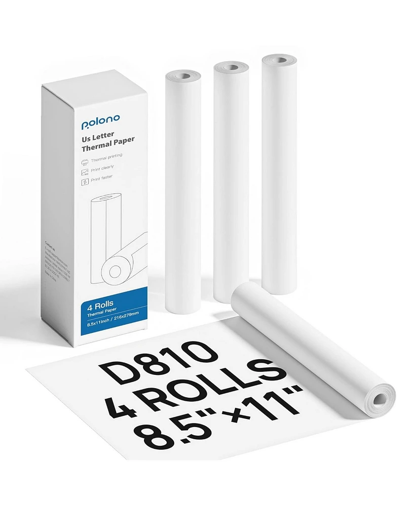 Polono D810 Thermal Printer Paper 8.5 x 11 Inch, Advanced Thermal Printing, Us Letter Size Thermal Paper Compatible with D810, Size 8.5" x 11", 4 Pack