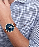 Tommy Hilfiger Men's Multifunction Brown Leather Strap Watch, 44mm