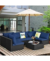 Gymax 7 Piece Patio Rattan Conversation Sectional Furniture Set with Cushion Pillow