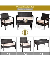 Gymax Piece Patio Rattan Set Sectional Sofa Glass Table w/ Cushions