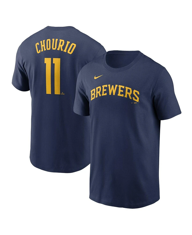 Nike Men's Jackson Chourio Navy Milwaukee Brewers Fuse Name Number T-Shirt