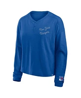 Fanatics Women's Blue New York Rangers Oversized All Out Effort Long Sleeve Henley T-Shirt