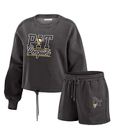 Wear by Erin Andrews Women's Black Pittsburgh Penguins Washed Fleece Sweatshirt & Shorts Lounge Set