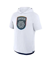 Fanatics Men's White San Diego Fc Hat Trick Stadium Slub Raglan Short Sleeve Pullover Hoodie
