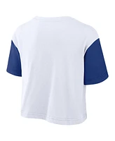 Nike Women's White/Royal Los Angeles Dodgers Script Cropped Performance T-Shirt