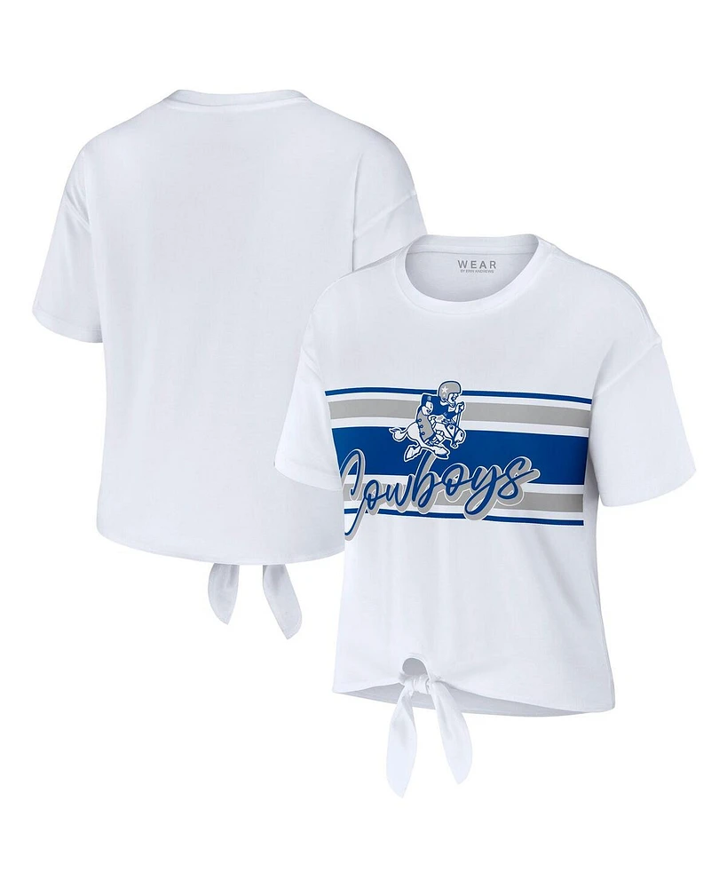 Wear by Erin Andrews Women's White Dallas Cowboys Front Tie Retro T-Shirt