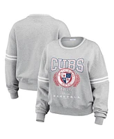 Wear by Erin Andrews Women's Heather Gray Chicago Cubs Domestic Crest Pullover Sweatshirt