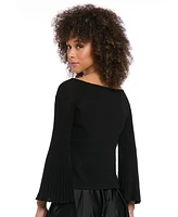 Muse Women's Beaded 3D Floral Applique Bell-Sleeve Top