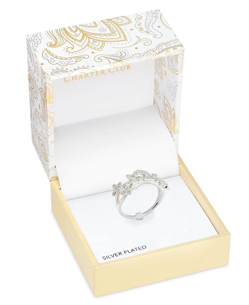 Charter Club Silver-Tone Cubic Zirconia Butterfly Split Band Ring, Exclusively at Macy's