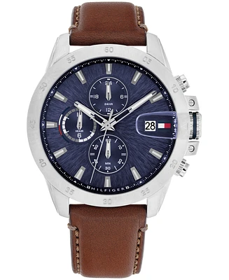 Tommy Hilfiger Men's Multifunction Brown Leather Strap Watch, 43mm