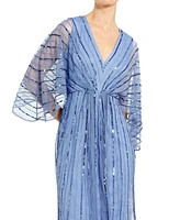 Mac Duggal Women's Beaded Striping Kimono Sleeve V Neck Dress