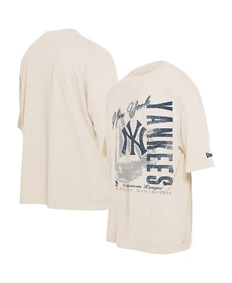 New Era Men's Cream York Yankees Cooperstown Collection Oversized Throwback Distressed T-Shirt