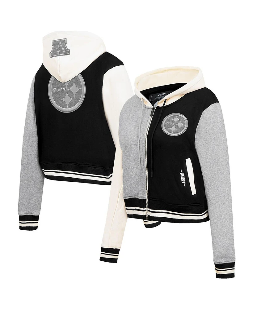 Pro Standard Women's Gray Pittsburgh Steelers Reverse French Terry Color Block Full-Zip Hoodie