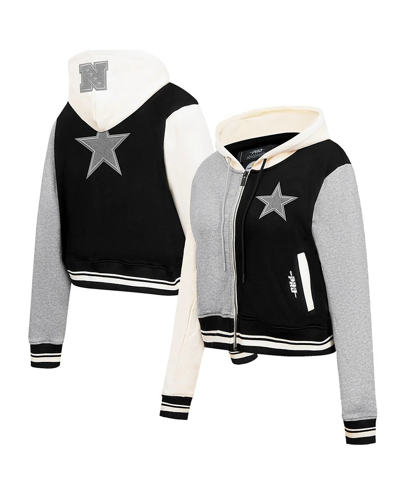 Pro Standard Women's Gray Dallas Cowboys Reverse French Terry Color Block Full-Zip Hoodie