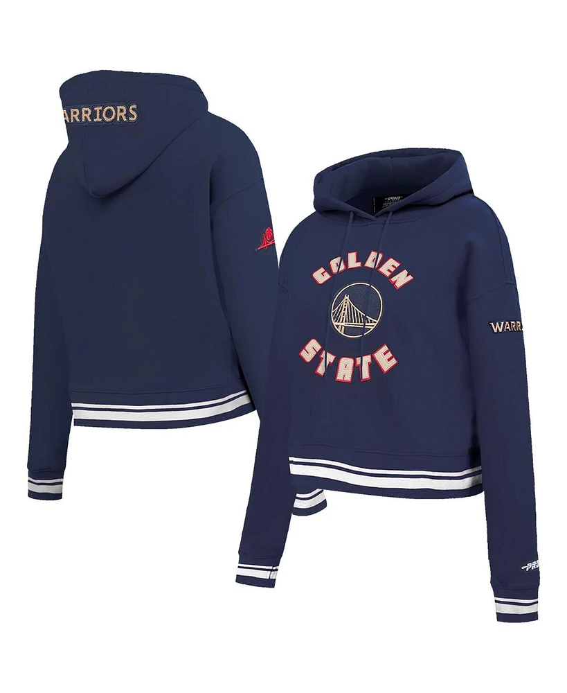 Pro Standard Women's Navy Golden State Warriors 2024/25 City Edition Chenille Applique Cropped Pullover Hoodie
