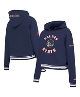Pro Standard Women's Navy Golden State Warriors 2024/25 City Edition Chenille Applique Cropped Pullover Hoodie