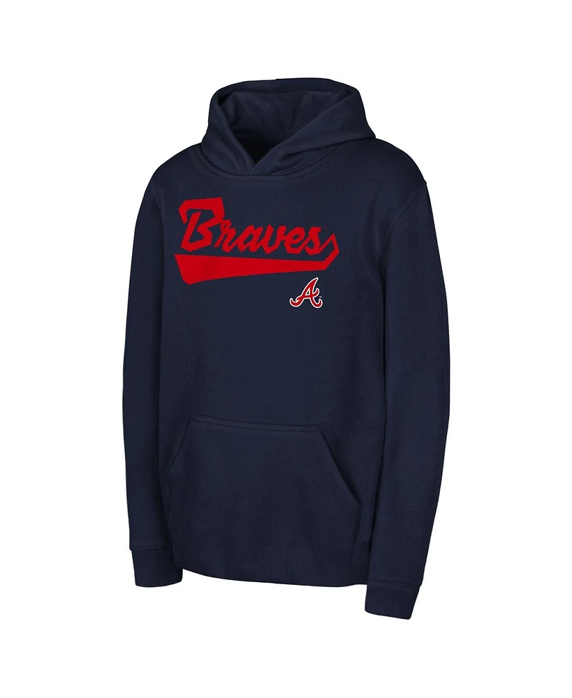 Outerstuff Big Boys and Girls Navy Atlanta Braves Tailor Made Fleece Pullover Hoodie