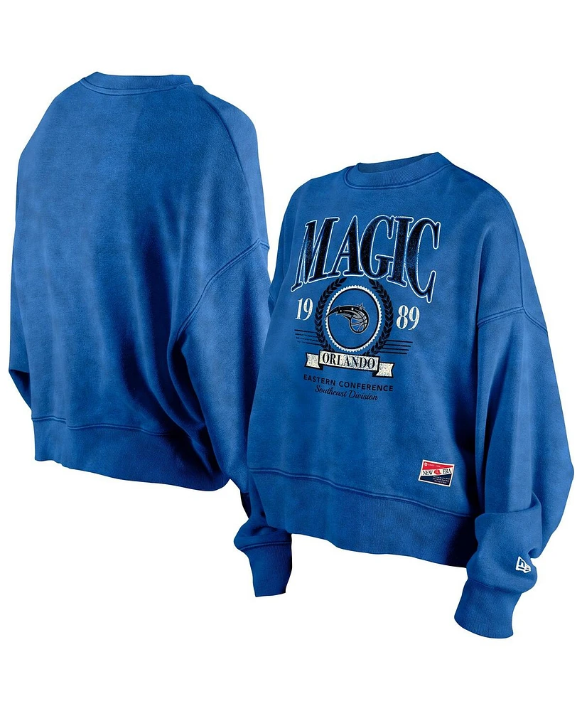 New Era Women's Blue Orlando Magic Hardwood Classics Enzyme Wash Oversized Boxy Pullover Sweatshirt