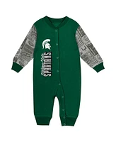 Outerstuff Baby Boys and Girls Green Michigan State Spartans Playbook Color Block Long Sleeve Coveralls