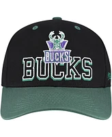Mitchell & Ness Men's Black/Hunter Green Milwaukee Bucks Backside Script Two-Tone Pro Crown Adjustable Hat