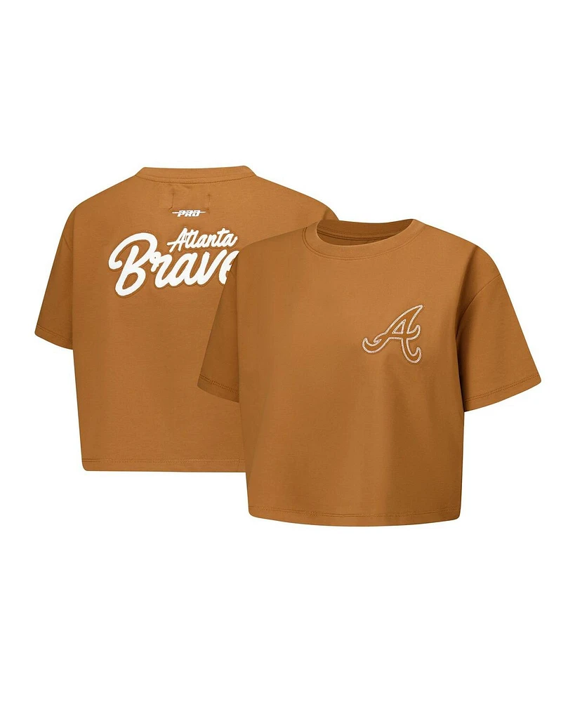 Pro Standard Women's Brown Atlanta Braves Paint The City Cropped Boxy T-Shirt