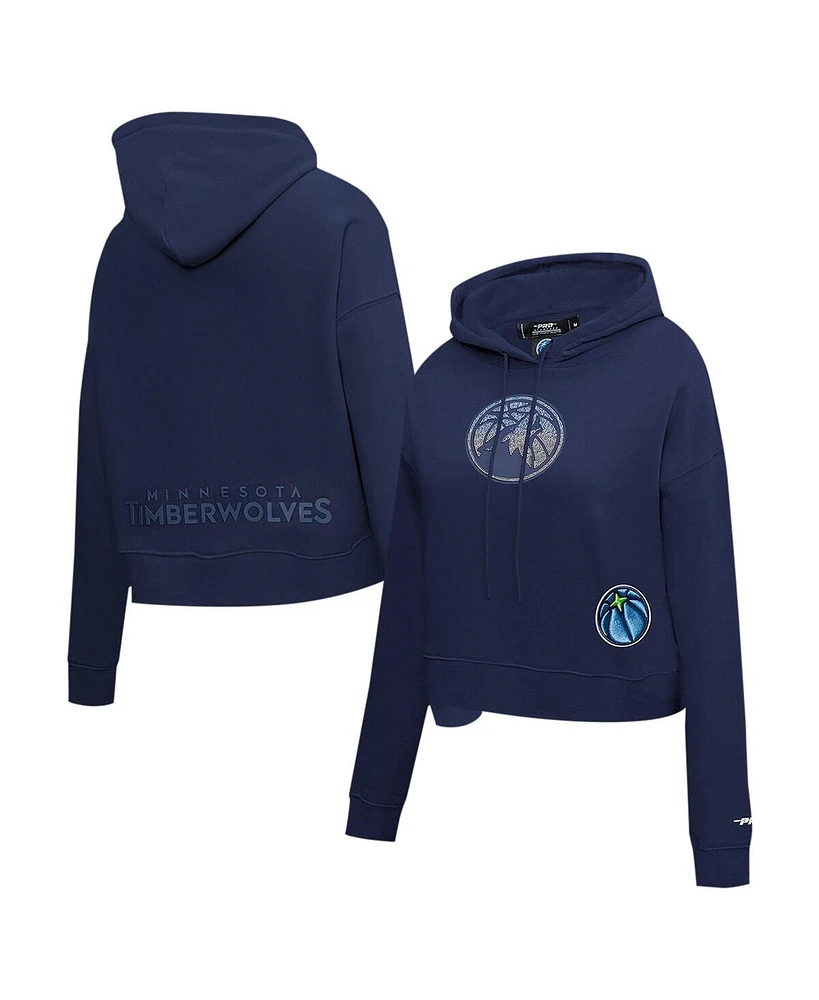 Pro Standard Women's Navy Minnesota Timberwolves Jewels Cropped Pullover Hoodie