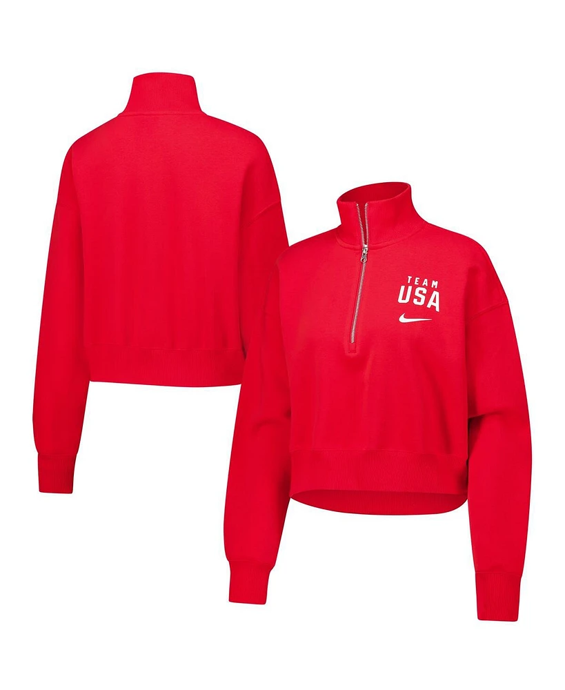 Nike Women's Red Team Usa Phoenix Cropped Half-Zip Jacket