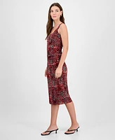 Bar Iii Women's Abstract-Print Mesh Ruched Midi Dress, Exclusively at Macy's