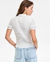 Lucky Brand Women's Smocked Lace Button-Front Top