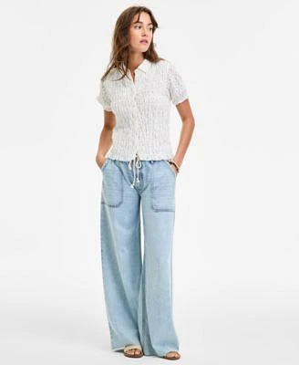 Lucky Brand Womens Smocked Lace Blouse Pull On Jeans