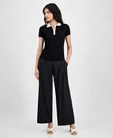 Bar Iii Women's Short-Sleeve Rib-Knit Polo Shirt, Exclusively at Macy's