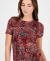 Bar Iii Women's Printed Mesh Crewneck Short-Sleeve Top, Exclusively at Macy's