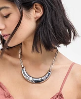I.n.c. International Concepts Rhodium-Plated Crystal & Imitation Pearl Curved Bar Statement Necklace, 16-1/2" + 3" extender, Exclusively at Macy's