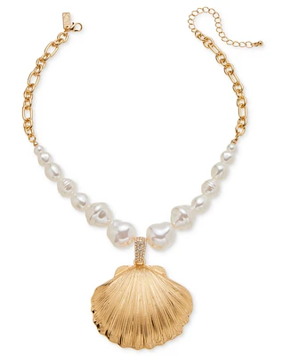 I.n.c. International Concepts Gold-Tone Shell Imitation Pearl Beaded Statement Pendant Necklace, 16" + 3" extender, Exclusively at Macy's